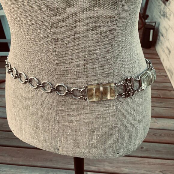 Vintage Chico's Silver Metal Beaded Chain Statement Chunky Boho Retro Hip Belt - Picture 5 of 13